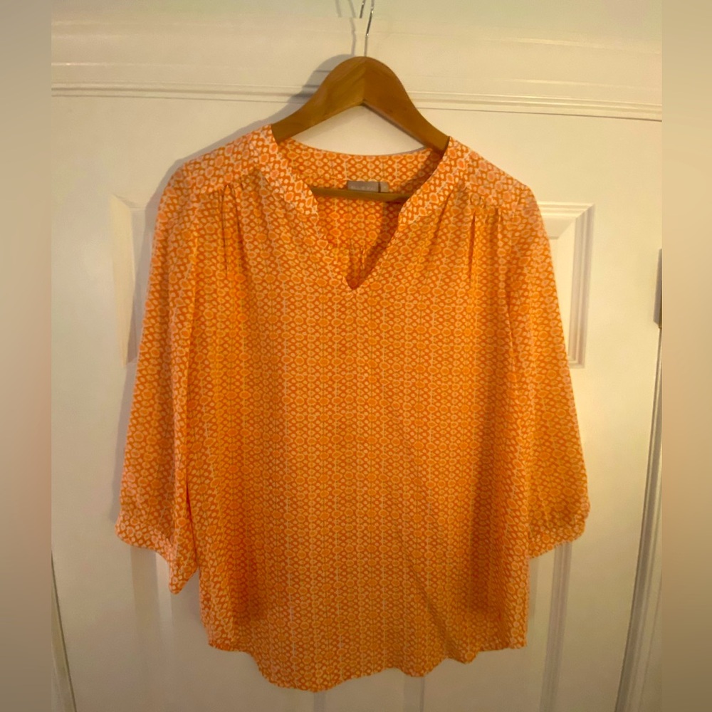 Orange Patterned Women's 100% Silk Top